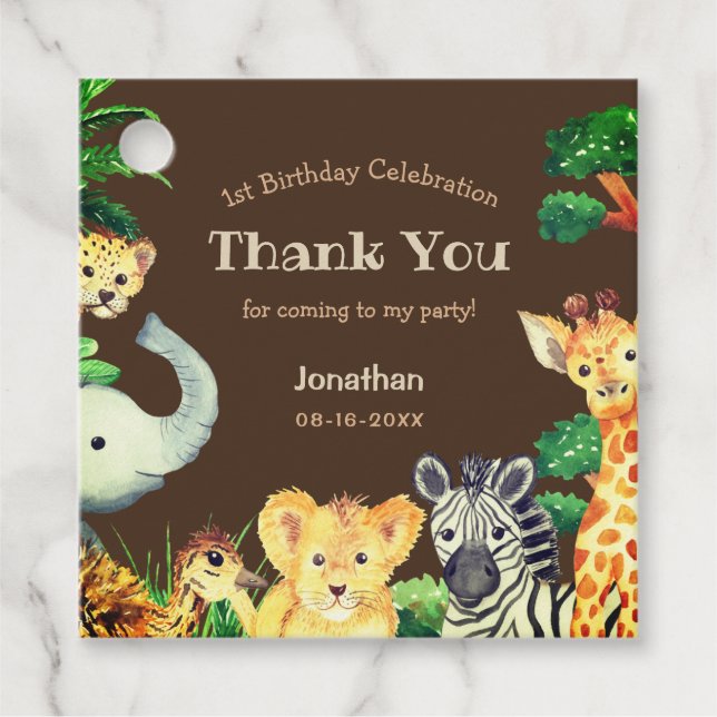 Étiquettes Cadeau Fun Chocolat Brown Jungle Animaux sauvages Anniver