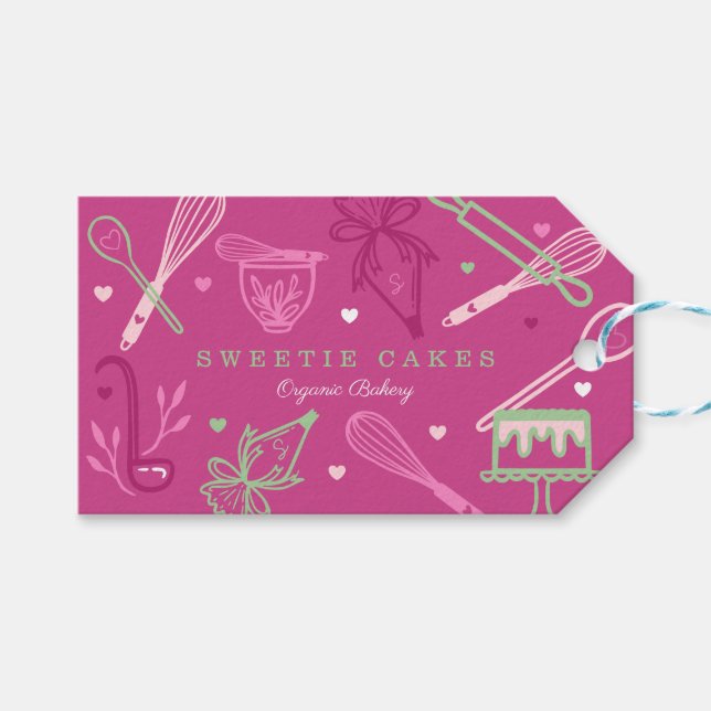 Étiquettes-cadeau Fun Colorful Baking & Cuisine Ustensile rose (Devant (Horizontal))