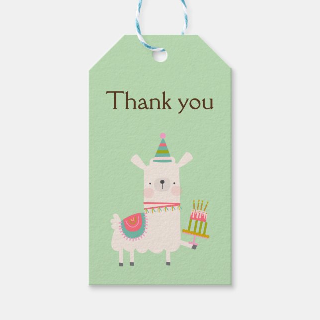Étiquettes-cadeau Fun Llama Fun Lime Green fête d'anniversaire (Devant)