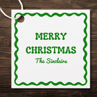 Étiquettes Cadeau Fun Moderne Vague Bordure Verte Noël fête