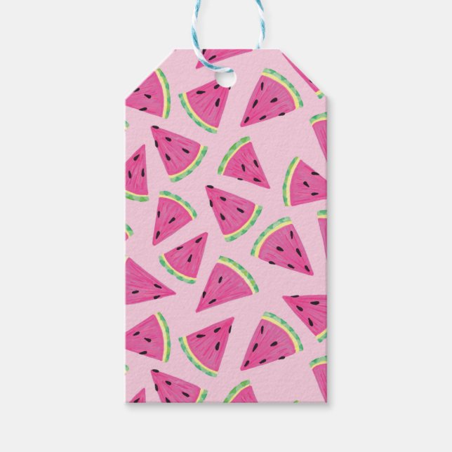 Étiquettes-cadeau Fun Pink Tropical Summer Watermelon motif (Devant)