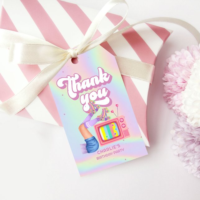 Étiquettes-cadeau Fun Roll Fun Retro Roller Skating Girls Anniversai (Créateur téléchargé)