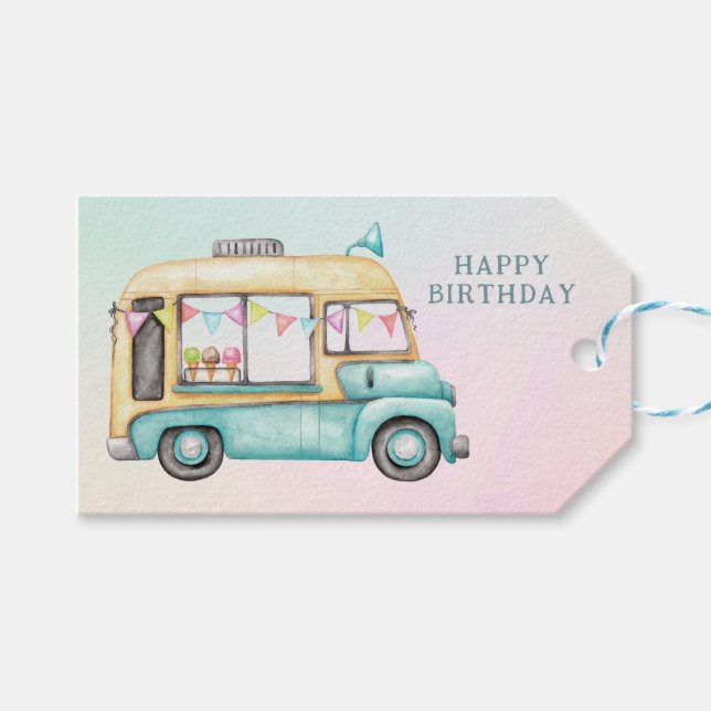 Étiquettes-cadeau Fun Summer Ice Cream Truck Birthday Party  (Devant (Horizontal))