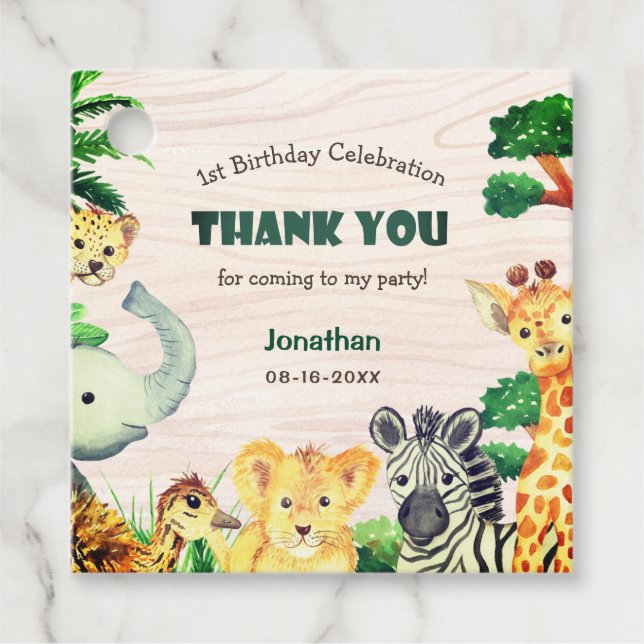 Étiquettes Cadeau Fun Wild One Jungle Safari Bois Texture Anniversai (Devant)