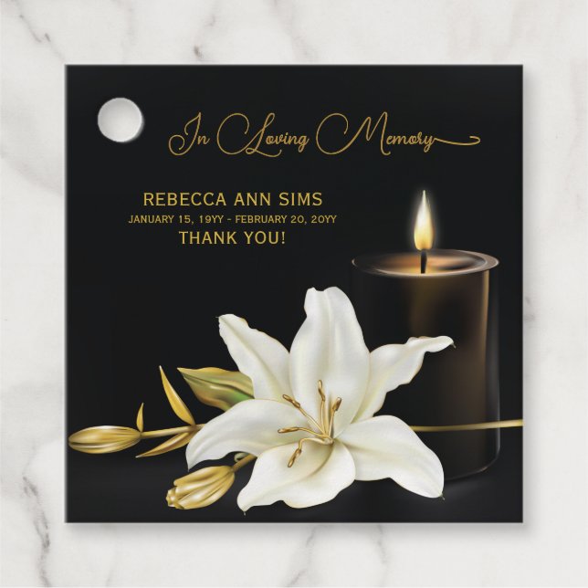 Étiquettes Cadeau Funérailles de Lily Candle (Devant)