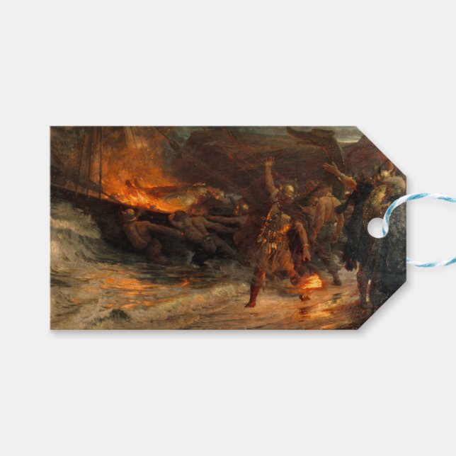 Étiquettes-cadeau Funérailles d'un viking (par Frank Dicksee) (Devant (Horizontal))