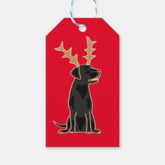 Étiquettes-cadeau Funky Black Lab avec Reindeer Antlers Noël