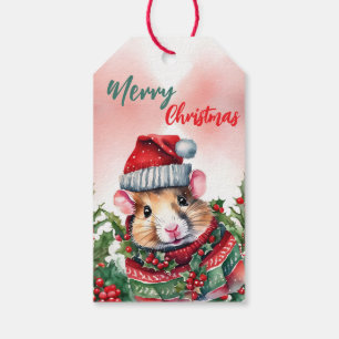 Étiquettes-cadeau Funky Joyeux Noël Wreath Cute Hamster père Noël