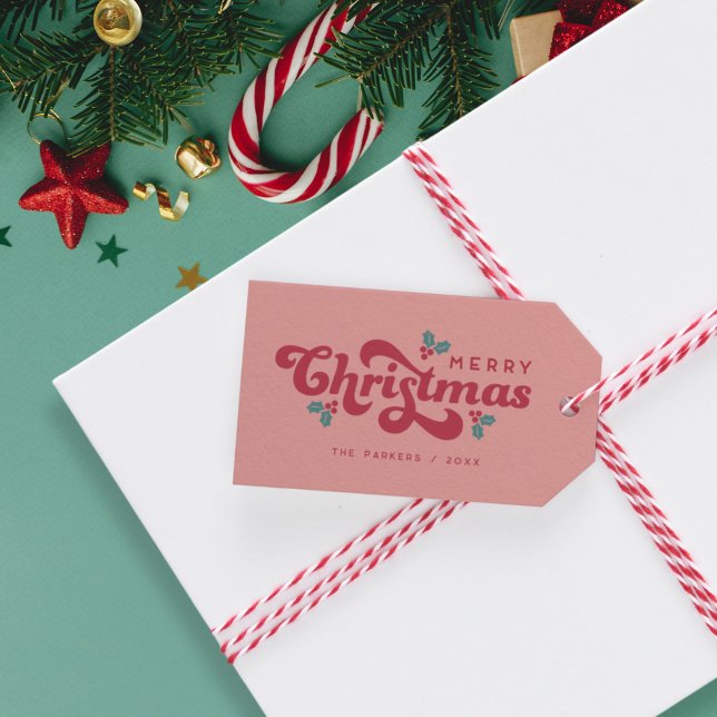 Étiquettes-cadeau Funky Retro les années 70 Holly Jolly Christmas (retro 70s funky Merry Christmas gift tag)