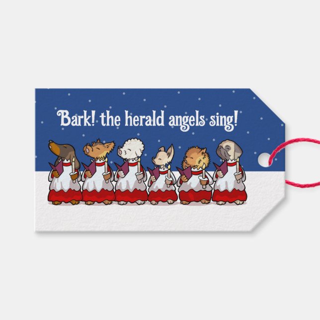 Étiquettes-cadeau Funny Carol Singing Dogs Christmas Pug Pomeranian (Devant (Horizontal))