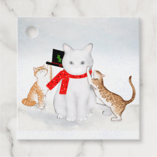 Étiquettes Cadeau Funny Cats Building a Cat Snowman Tags cadeaux