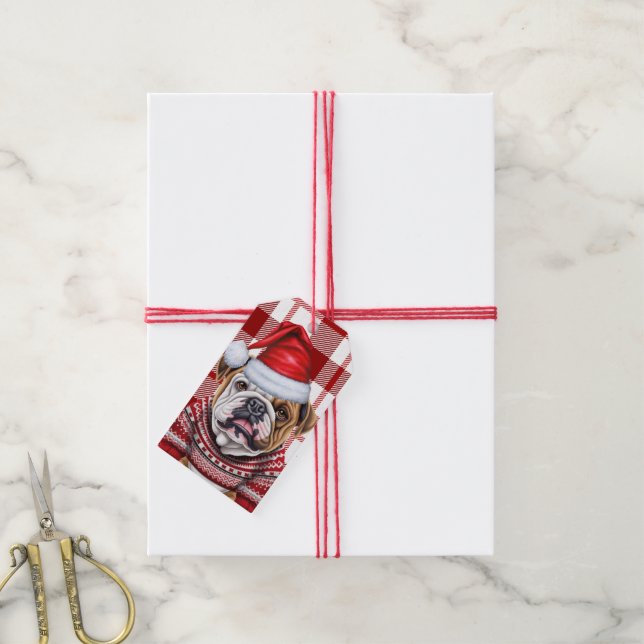 Étiquettes-cadeau Funny Christmas Bulldog pour Amoureux de les chien (Avec de la ficelle)