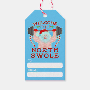 Étiquettes-cadeau Funny Christmas Santa Claus Swole Weightlifter