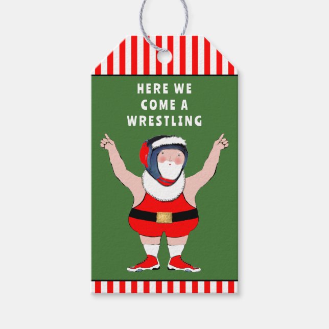 Étiquettes-cadeau Funny Christmas Wrestler Holiday Wrestler (Devant)