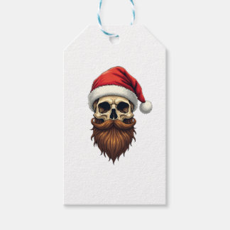 Étiquettes-cadeau Funny Hipster Santa Skull Face With Hat Beard Chri