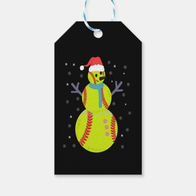 Étiquettes-cadeau Funny Softball Snowman Noël Nouvel An Cadeau (Devant)