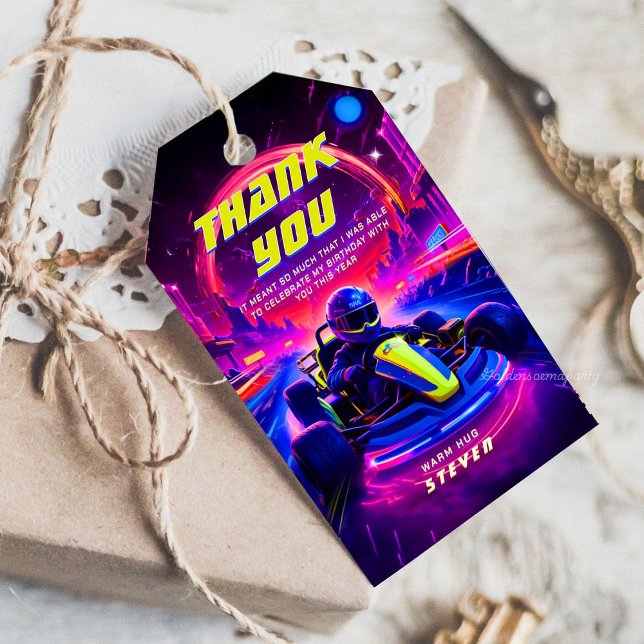 Étiquettes-cadeau Futuristic Go-Kart Racing Birthday Party (Futuristic Go-Kart Racing Birthday Party Gift Tags)