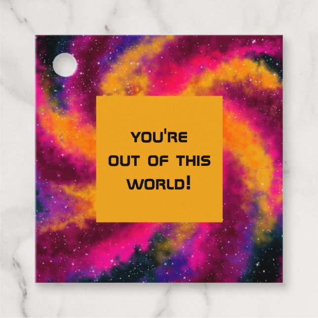 Étiquettes Cadeau Galaxie brillante "Vous êtes hors de ce monde" (Devant)