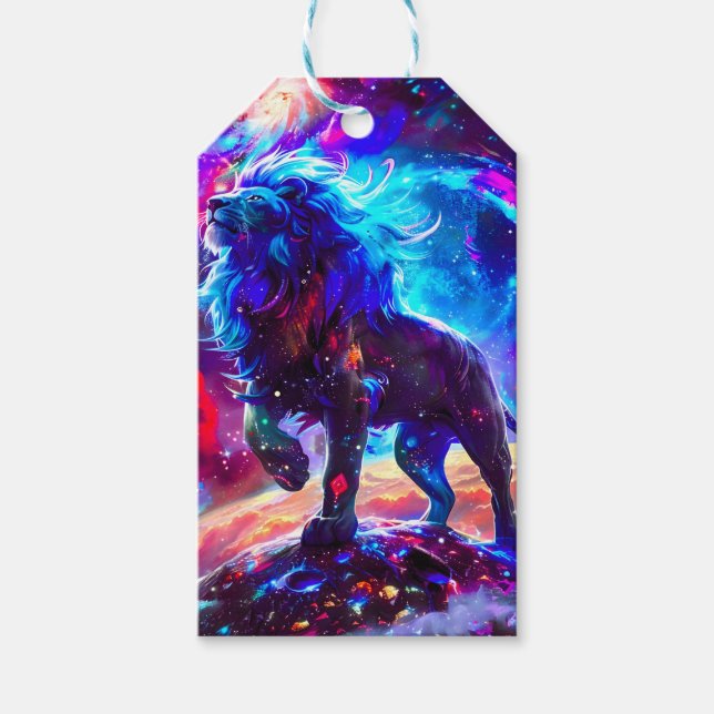 Étiquettes-cadeau Galaxy Lion Blue (Devant)