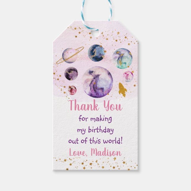 Étiquettes-cadeau Galaxy Pink Gold Espace extra-atmosphérique Annive (Devant)