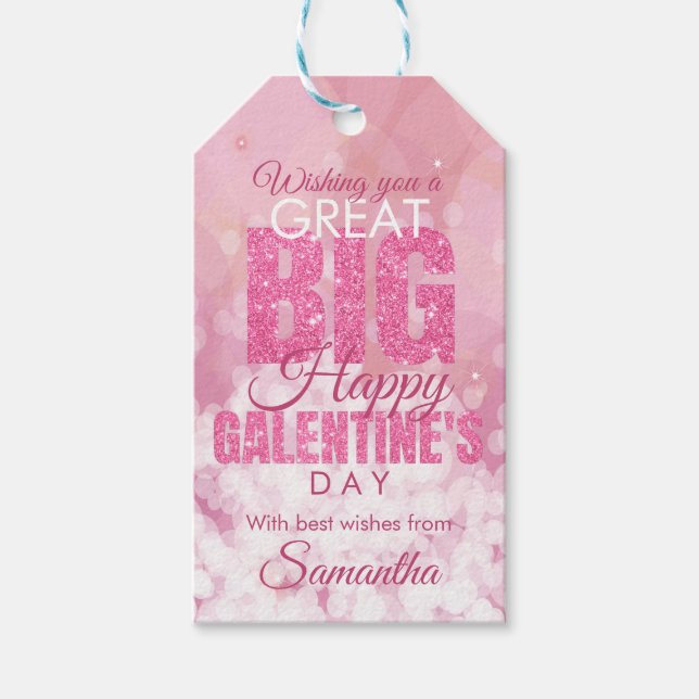 Étiquettes-cadeau Galentines Day Bestie Parties scintillant rose Val (Devant)