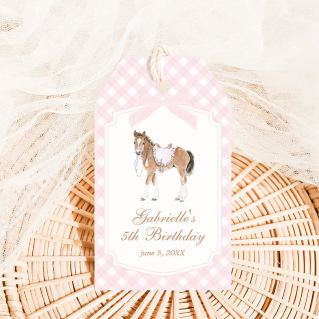 Étiquettes-cadeau Gallop on Over Girls Pink Horse Birthday (Créateur téléchargé)