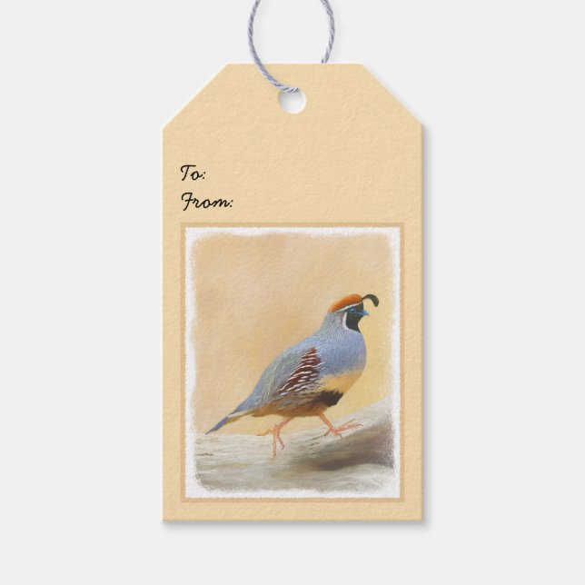 Étiquettes-cadeau Gambrel's Quail Painting Original Bird Art (Devant)