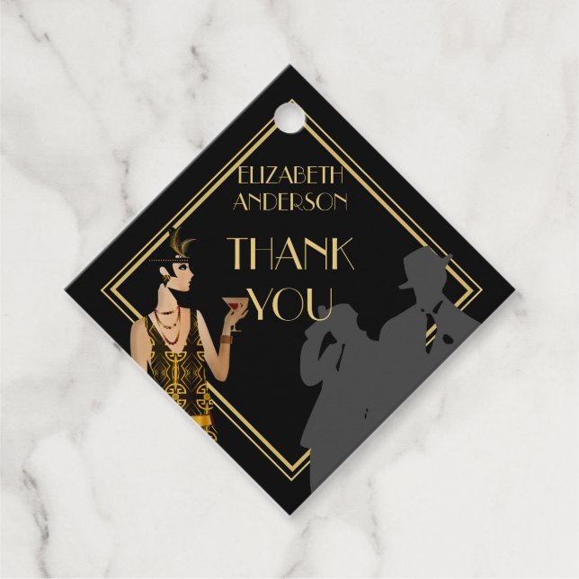 Étiquettes Cadeau Gangster Moll 1920s Flapper Gatsby Party BlackGold (Devant)