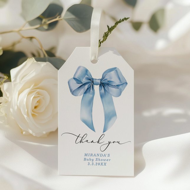 Étiquettes-cadeau Garçon arc bleu Baby shower remerciement (Créateur téléchargé)
