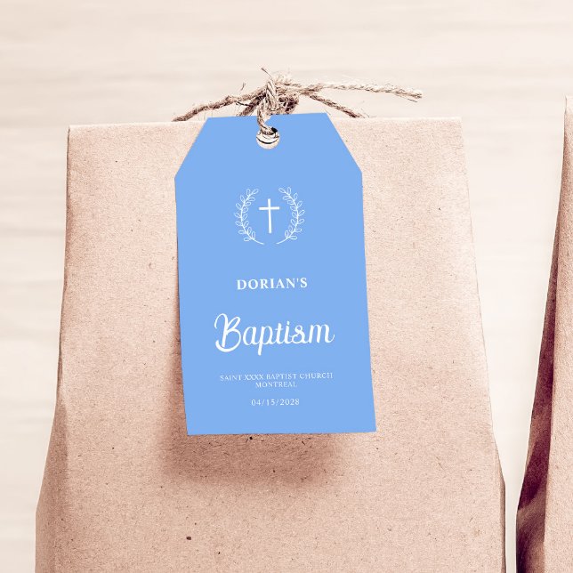 Étiquettes-cadeau Garçon bleu moderne | Baptême | Merci Favor (Créateur téléchargé)