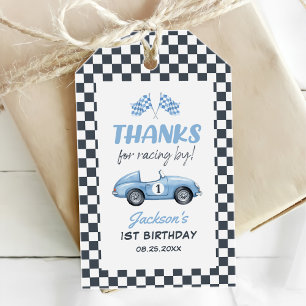 Étiquettes-cadeau Garçon de 1 an Anniversaire Voiture de Course Bleu