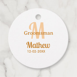 Étiquettes Cadeau garçon d'honneur orange nom lettre date pastel mas