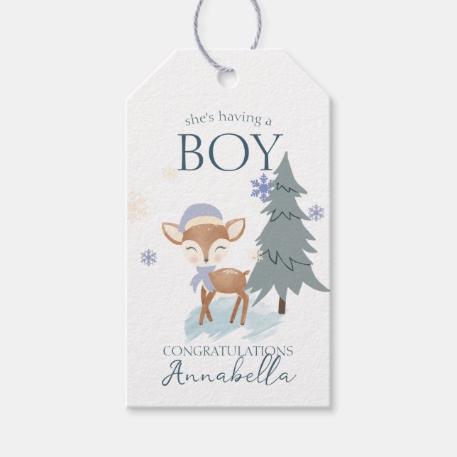 Étiquettes-cadeau Garçon Faon de Cerf de Bébé Hiver Mignon (Devant)