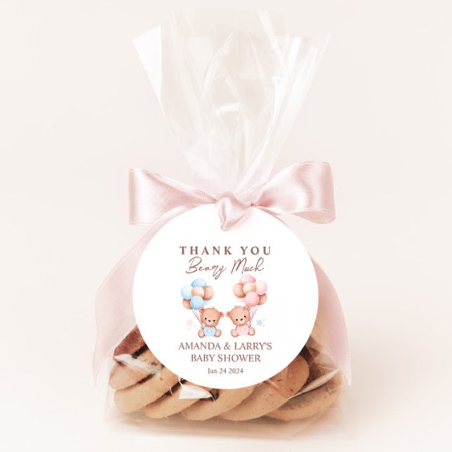 Étiquettes Cadeau Garçon Fille Twins Teddy Baby shower Ours (Créateur téléchargé)