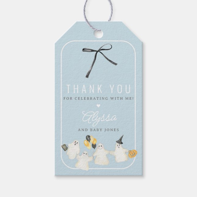 Étiquettes-cadeau Garçon Halloween fantôme et Black Bow Baby shower (Devant)