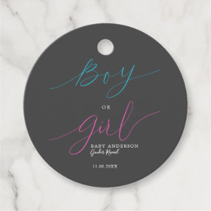 Étiquettes Cadeau Garçon ou fille Élégant Pink Blue Script Révélatio