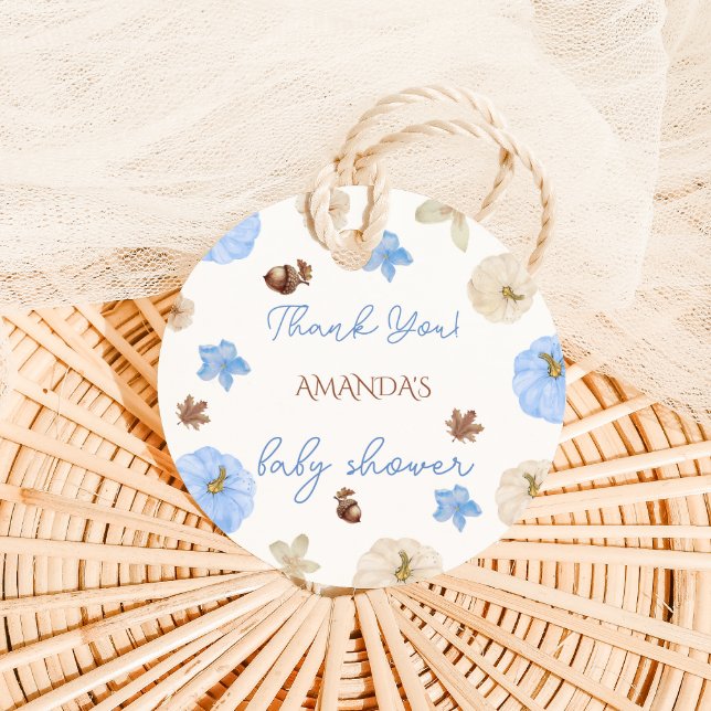 Étiquettes Cadeau Garçon Pumpkin Blue Baby Douche Merci (Créateur téléchargé)