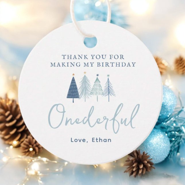Étiquettes Cadeau Garçon sapin de Noël Onederday Merci d'anniversair (Créateur téléchargé)