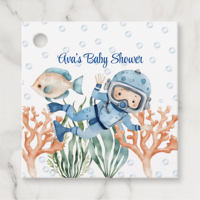 Étiquettes Cadeau Garçon Sous Le Baby shower De Mer (Devant)