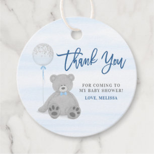 Étiquettes Cadeau Garçon Teddy Ours Bleu gris Baby shower de ballon