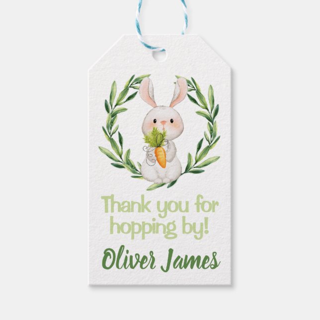 Étiquettes-cadeau Garçon Vert Premier Anniversaire Pâques Aquarelle  (Devant)