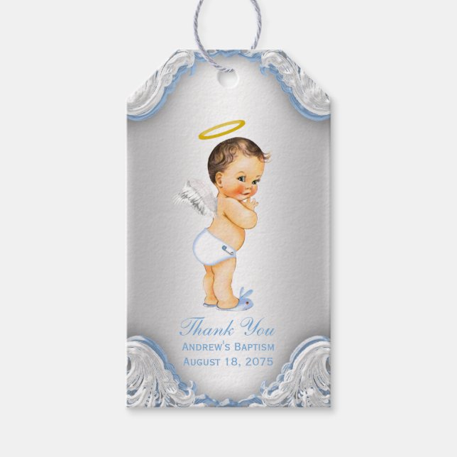 Étiquettes-cadeau Garçons Angel Baptême Merci (Devant)