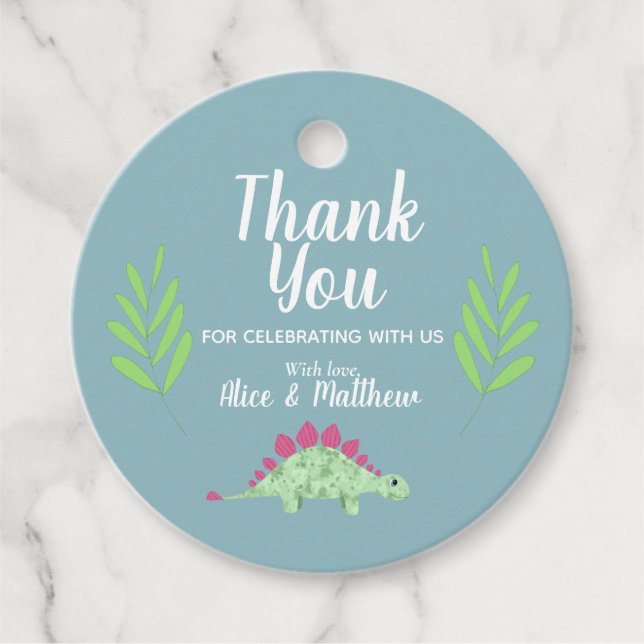 Étiquettes Cadeau Garçons Baby shower Dinosaure Bleu Cute (Devant)