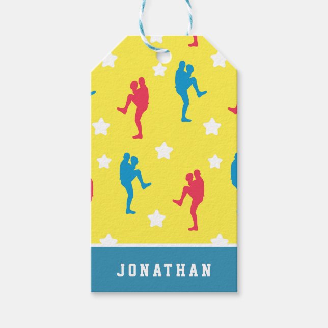 Étiquettes-cadeau Garçons Baseball Joueur coloré Star Enfants Nom (Devant)