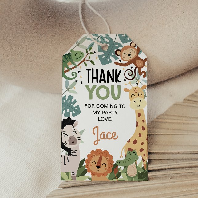 Étiquettes-cadeau Garçons Brun Vert Né Deux Être Sauvage 2e Annivers (Safari Birthday Favor Tag, Boys Wild Safari Birthday Party Tag, Safari Themed Birthday Gift Tag Boy)