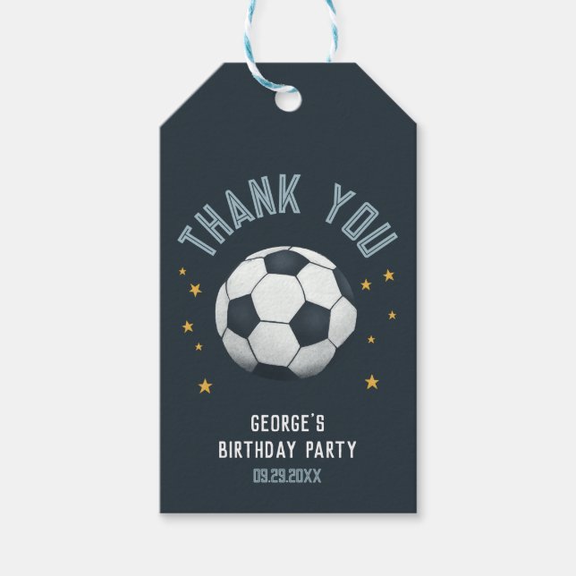 Étiquettes-cadeau Garçons Soccer Sports Merci Anniversaire de enfant (Devant)