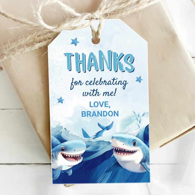 Étiquettes-cadeau Garçons sous l'océan marin requin 5e anniversaire (Créateur téléchargé)