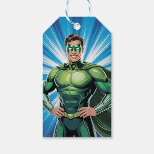 Étiquettes-cadeau Garçons Super-héros Verts Anniversaire Merci