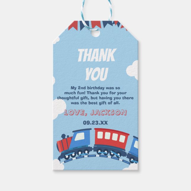 Étiquettes-cadeau Garçons Train Chugga Deux Drapeaux Bleu Rouge Blan (Devant)