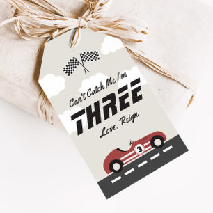 Étiquettes-cadeau Garçons Vintage Red Race Voiture Anniversaire Fête